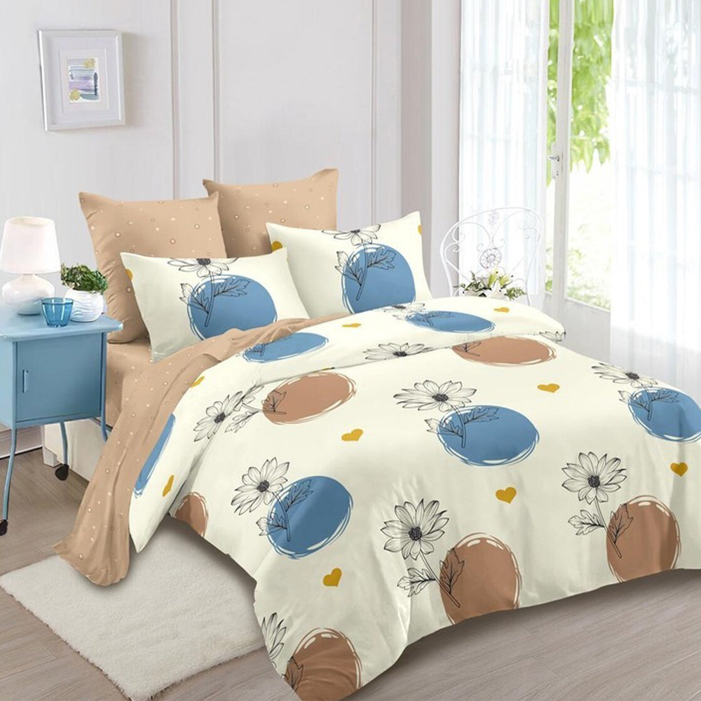 Lenjerie de pat matrimonial cu husa de perna dreptunghiulara, Danzia, bumbac mercerizat, multicolor, 4 piese