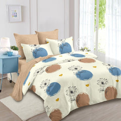 Lenjerie de pat matrimonial cu husa de perna dreptunghiulara, Danzia, bumbac mercerizat, multicolor, 4 piese
