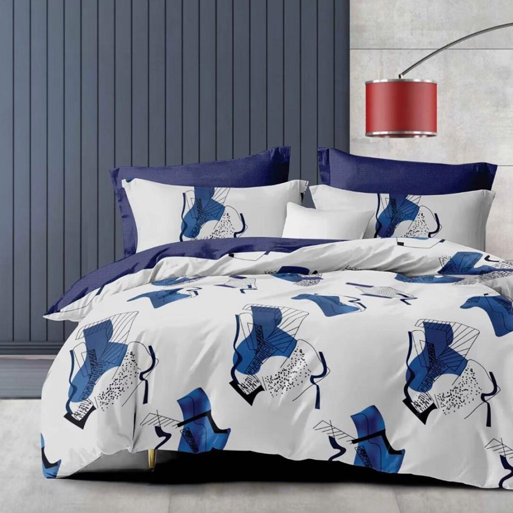 Lenjerie de pat pentru o persoana cu husa de perna patrata, Ensio, bumbac mercerizat, multicolor, 3 piese