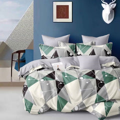 Lenjerie de pat pentru o persoana cu husa de perna patrata, Gisli, bumbac mercerizat, multicolor, 3 piese