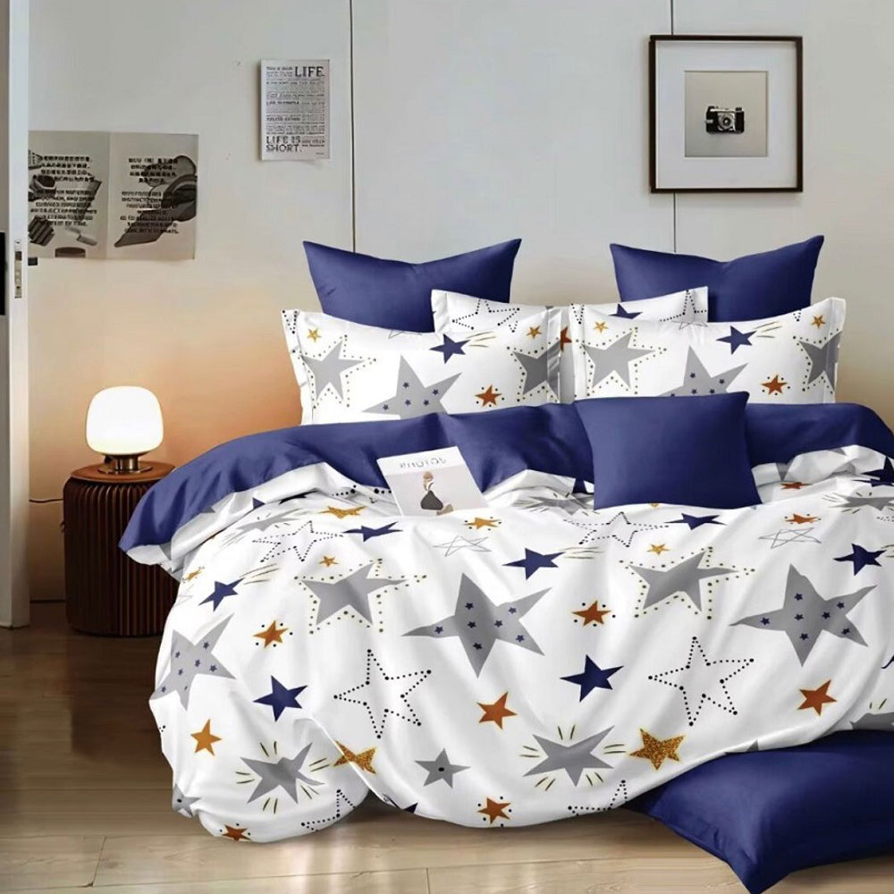 Lenjerie de pat pentru o persoana cu husa elastic pat si fata perna patrata, Tahtien, bumbac mercerizat, multicolor, 3 piese