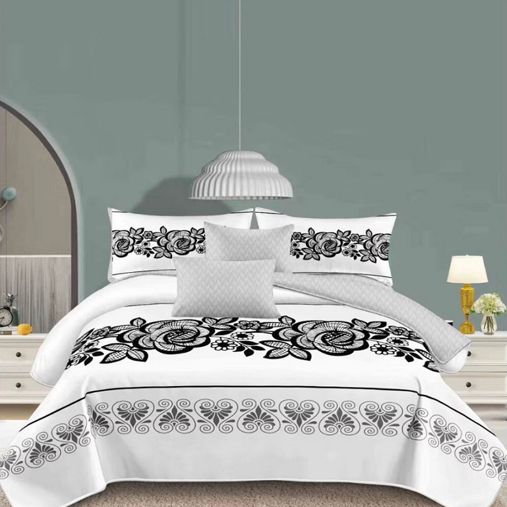Lenjerie de pat pentru o persoana cu husa de perna patrata, Torhild, bumbac mercerizat, multicolor, 3 piese