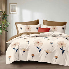 Lenjerie de pat matrimonial cu husa de perna dreptunghiulara, Baisha, bumbac mercerizat, multicolor, 4 piese