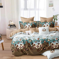 Lenjerie de pat pentru o persoana cu husa elastic pat si fata perna patrata, Malumeng, bumbac mercerizat, multicolor, 3 piese