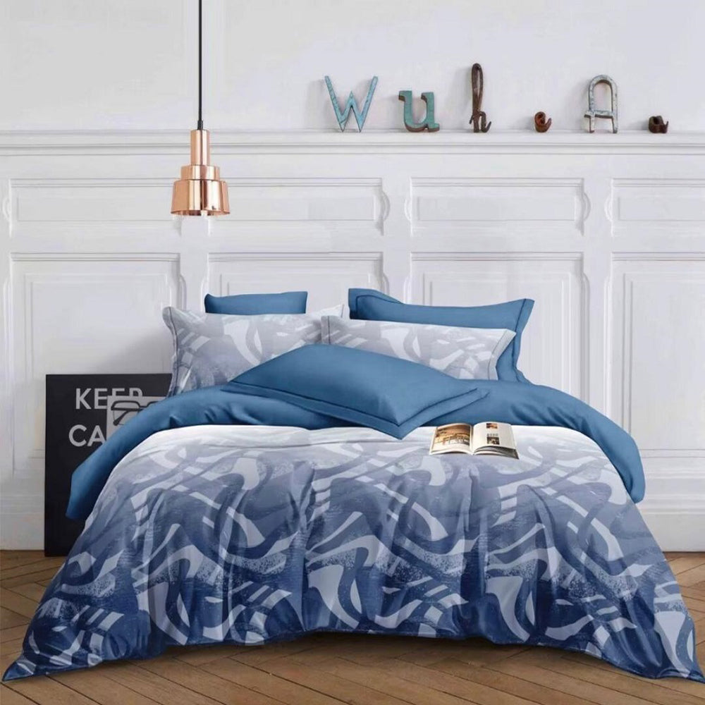 Lenjerie de pat pentru o persoana cu husa de perna patrata, Stian, bumbac mercerizat, multicolor, 3 piese