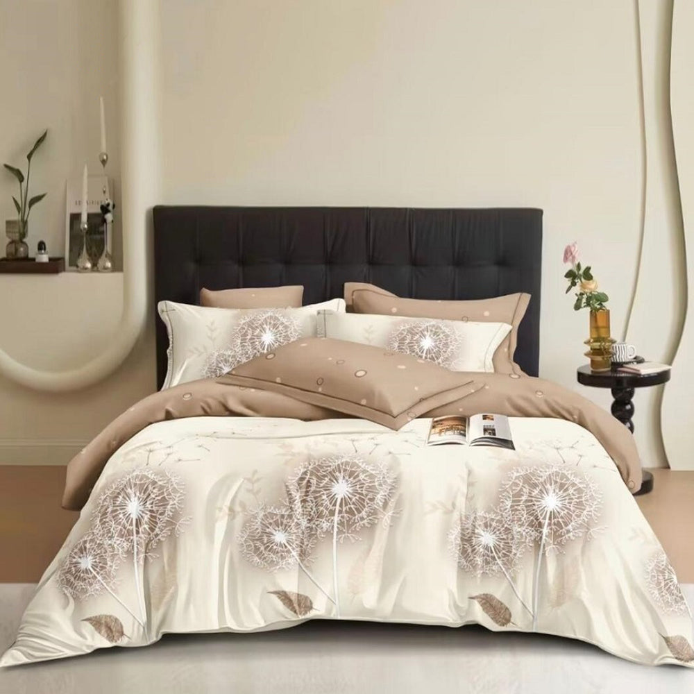 Lenjerie de pat matrimonial cu husa de perna dreptunghiulara, Agnis, bumbac mercerizat, multicolor, 4 piese