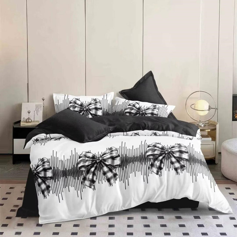 Lenjerie de pat pentru o persoana cu husa de perna patrata, Ribon, bumbac mercerizat, multicolor, 3 piese