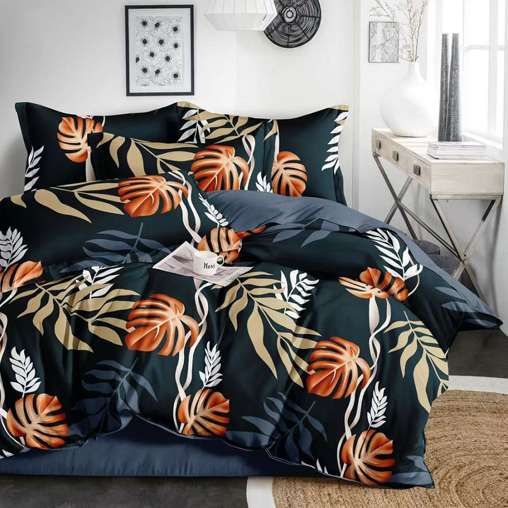 Lenjerie de pat pentru o persoana cu husa de perna patrata, Panopa, bumbac mercerizat, multicolor, 3 piese
