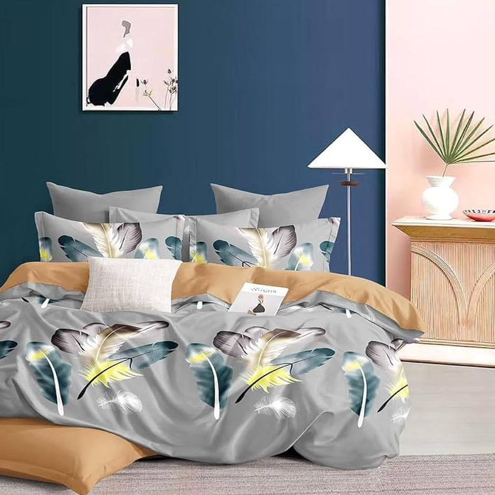 Lenjerie de pat pentru o persoana cu husa de perna patrata, Timika, bumbac mercerizat, multicolor, 3 piese