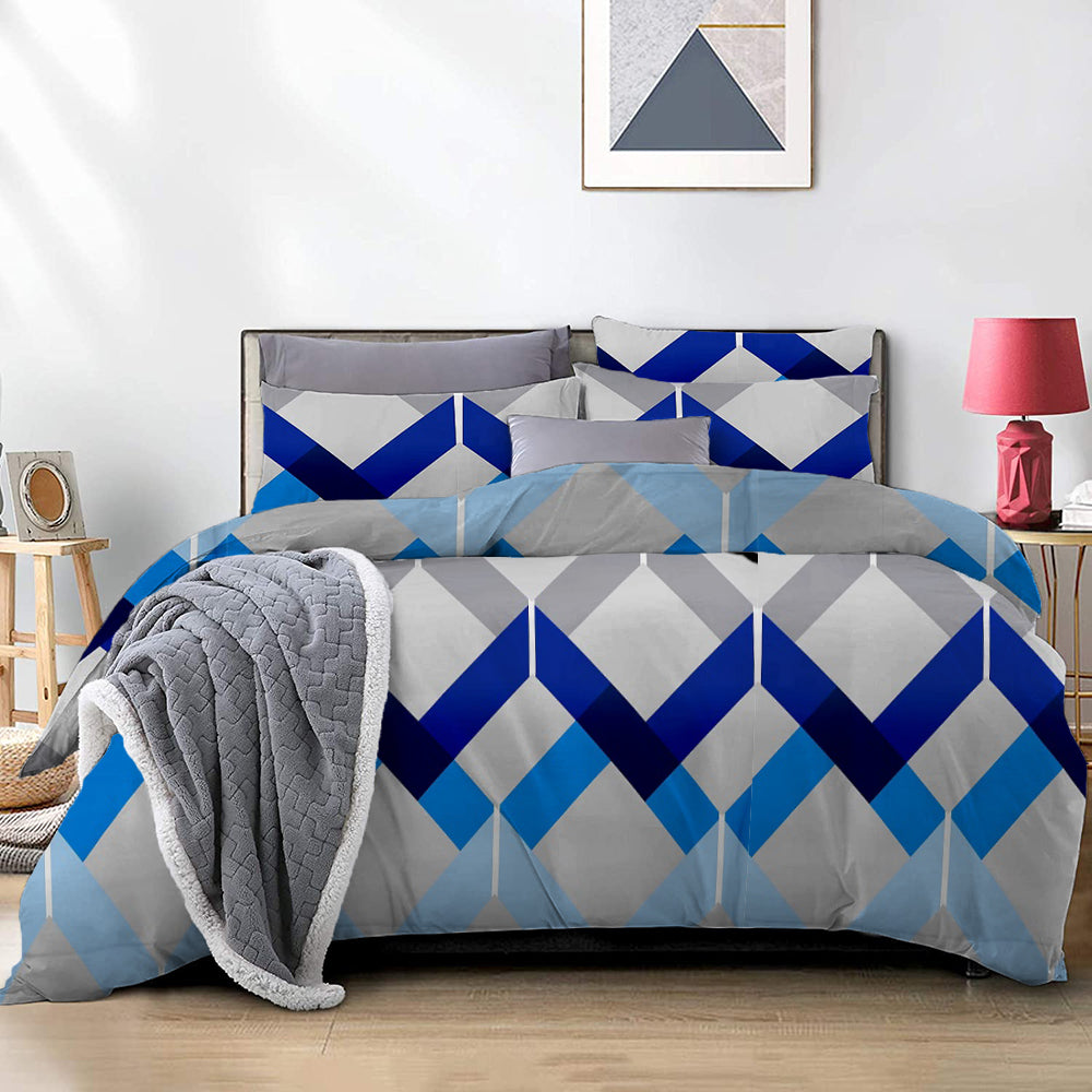 Lenjerie de pat pentru o persoana cu husa de perna patrata, Limerick, bumbac mercerizat, multicolor, 3 piese