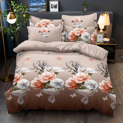 Lenjerie de pat matrimonial cu husa de perna dreptunghiulara, Belfast, bumbac mercerizat, multicolor, 4 piese