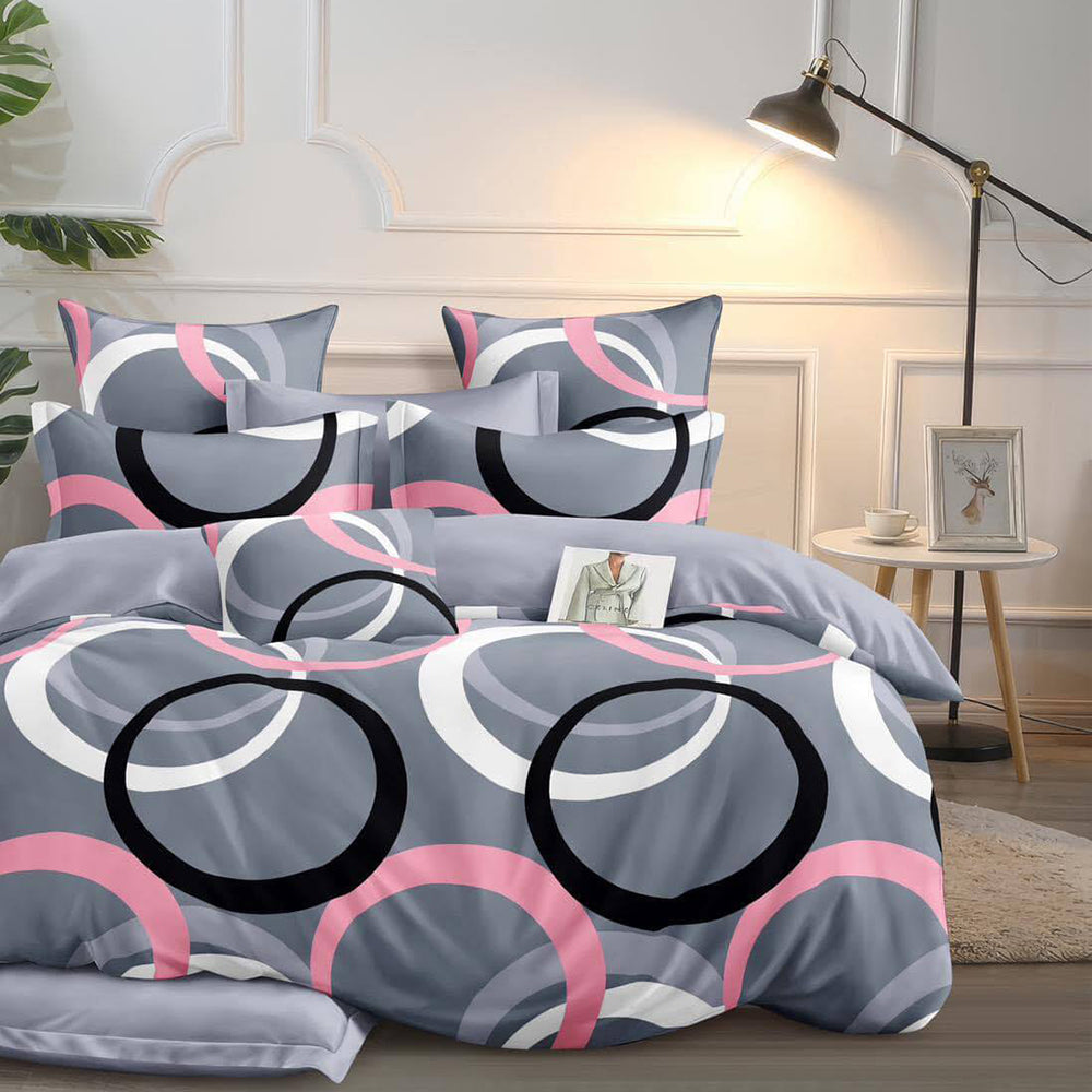 Lenjerie de pat matrimonial cu husa de perna dreptunghiulara, Adak, bumbac mercerizat, multicolor, 4 piese