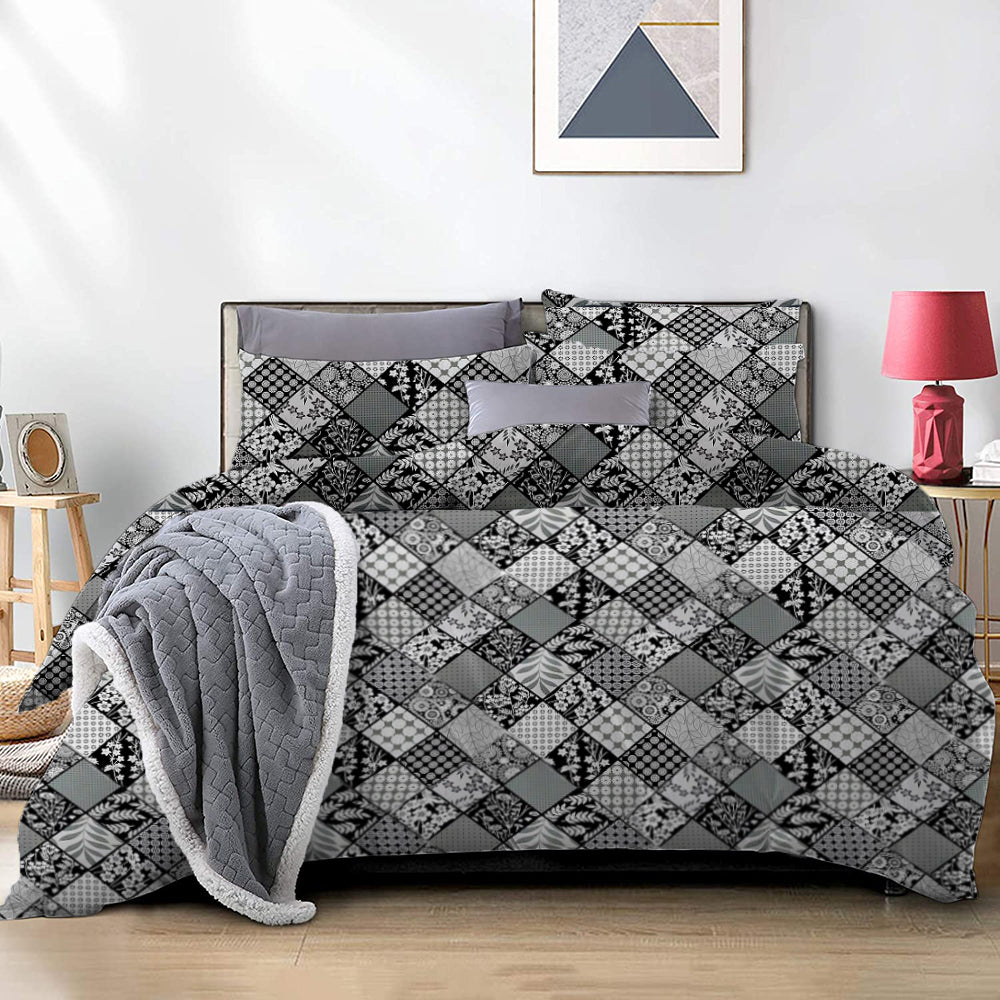 Lenjerie de pat pentru o persoana cu husa de perna patrata, Niland, bumbac mercerizat, multicolor, 3 piese