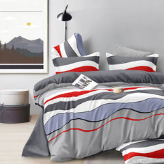 Lenjerie de pat pentru o persoana cu husa elastic pat si fata perna patrata, Randers, bumbac mercerizat, multicolor, 3 piese
