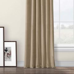 Set draperii din catifea cu rejansa din bumbac tip fagure, Madison, densitate 700 g/ml, Latte, 2 buc