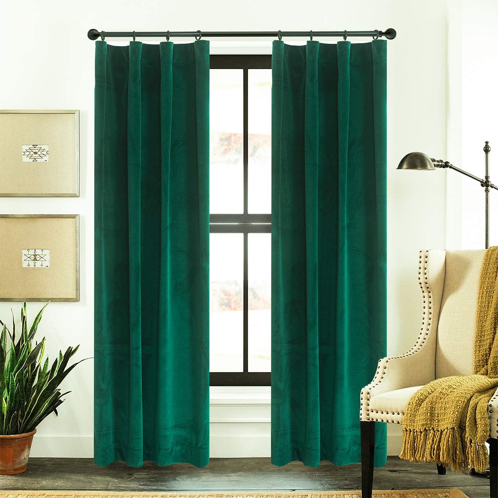 Draperie din catifea cu rejansa din bumbac tip fagure, Madison, densitate 700 g/ml, Sacramento Green, 1 buc