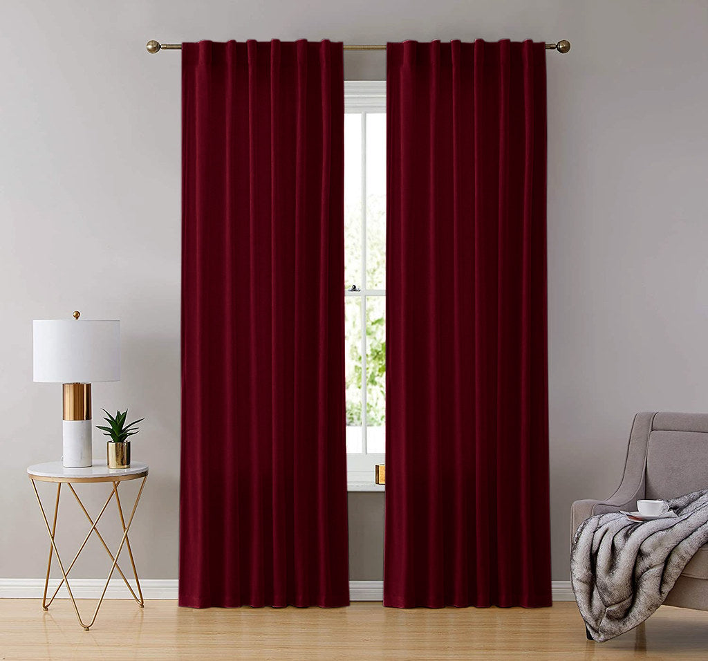 Set draperii din catifea cu rejansa transparenta cu ate pentru galerie, Madison, densitate 700 g/ml, Burgundy, 2 buc