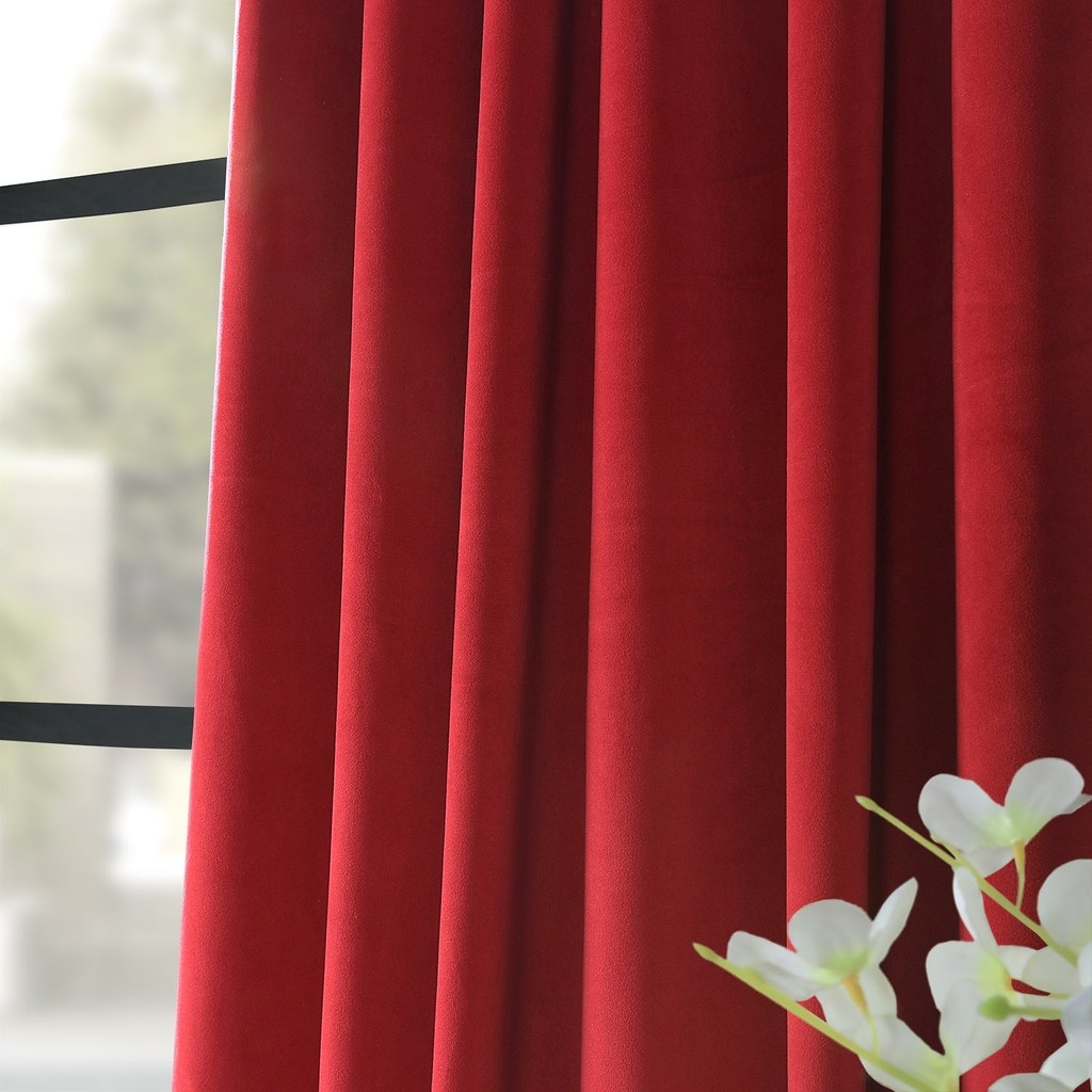 Set draperii din catifea cu rejansa transparenta cu ate pentru galerie, Madison, densitate 700 g/ml, Rosu, 2 buc