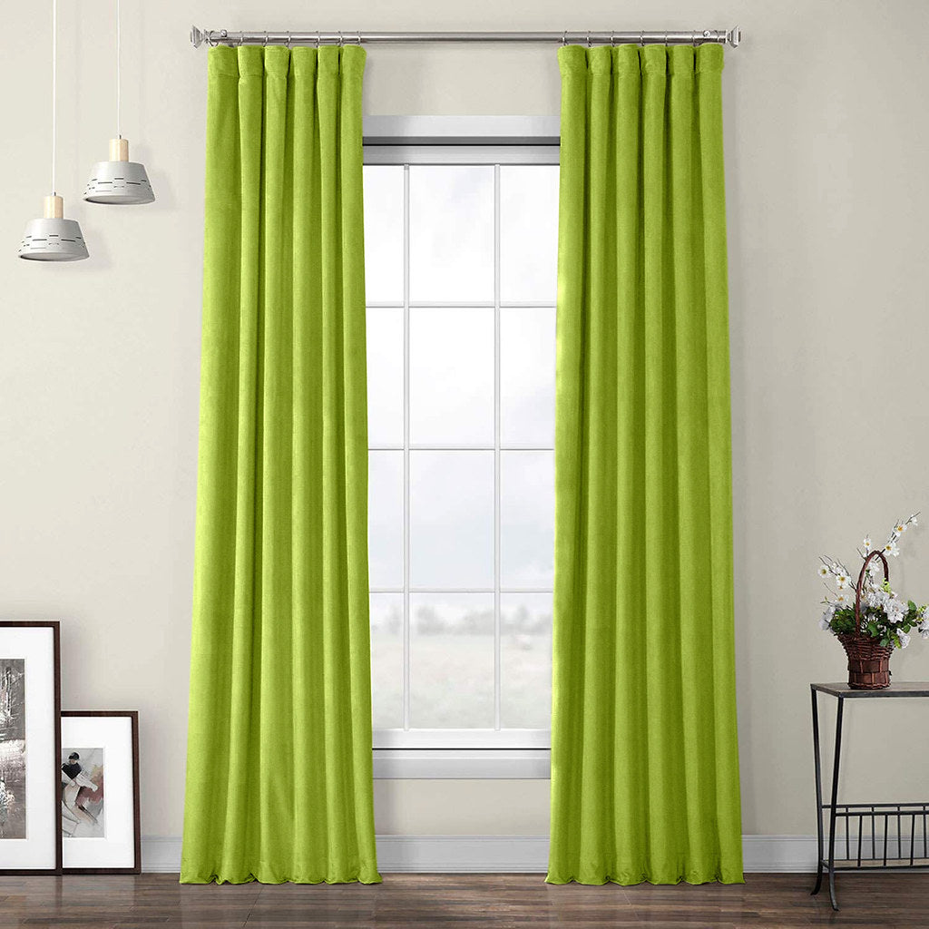 Set draperii din catifea cu rejansa din bumbac tip fagure, Madison, densitate 700 g/ml, Lime, 2 buc