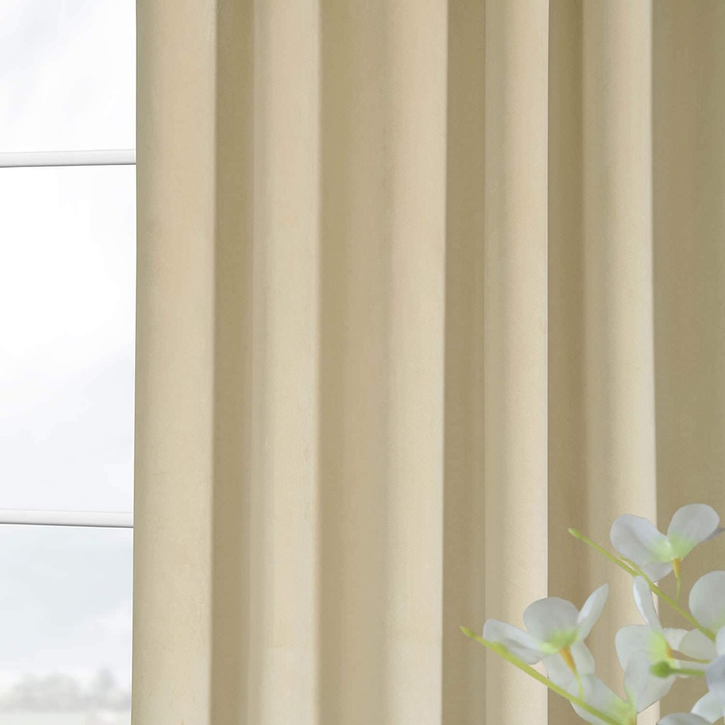 Set draperii din catifea cu rejansa transparenta cu ate pentru galerie, Madison, densitate 700 g/ml, Crem, 2 buc