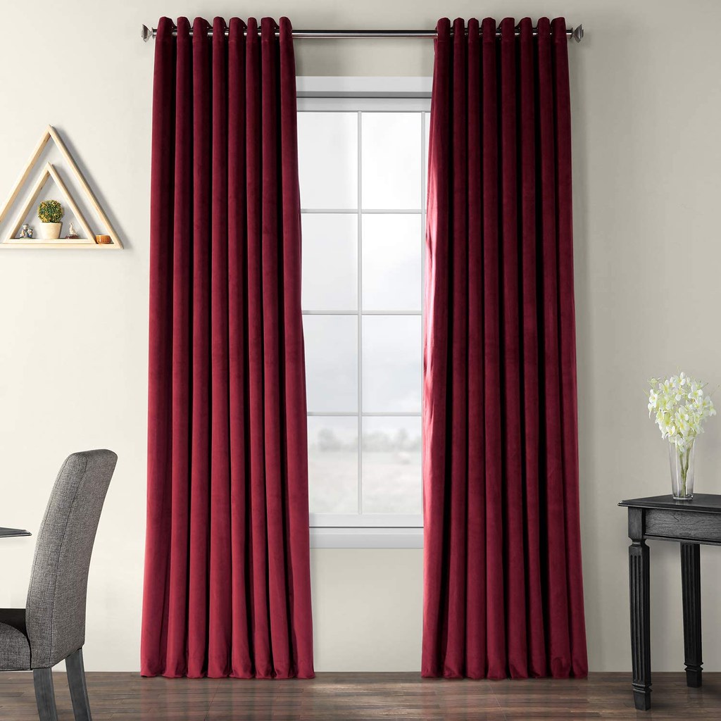 Set draperii din catifea cu inele argintii, Madison, densitate 700 g/ml, Burgundy, 2 buc
