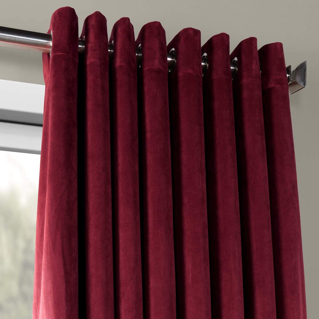 Set draperii din catifea cu inele crom, Madison, densitate 700 g/ml, Burgundy, 2 buc