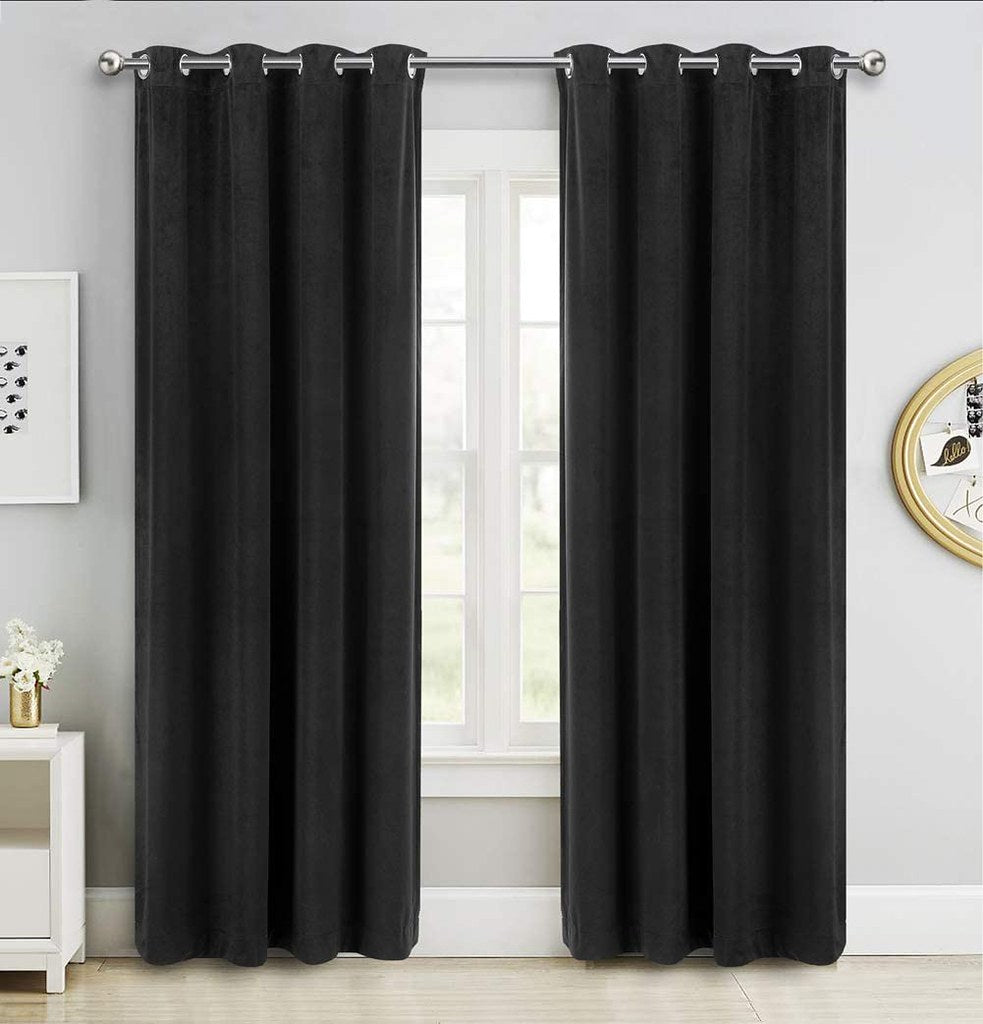 Draperie din catifea cu inele crom, Madison, densitate 700 g/ml, Negru, 1 buc