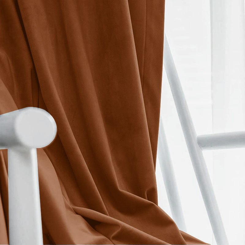 Set draperie din catifea blackout cu rejansa transparenta cu ate pentru galerie, Madison, densitate 700 g/ml, Sepia, 2 buc
