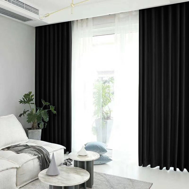 Set draperie din catifea blackout cu rejansa transparenta cu ate pentru galerie, Madison, densitate 700 g/ml, Deep Black, 2 buc