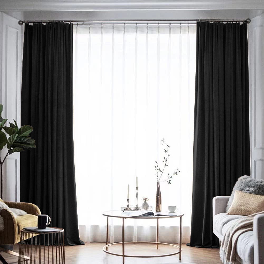 Set draperie din catifea blackout cu rejansa din bumbac tip fagure, Madison, densitate 700 g/ml, Deep Black, 2 buc