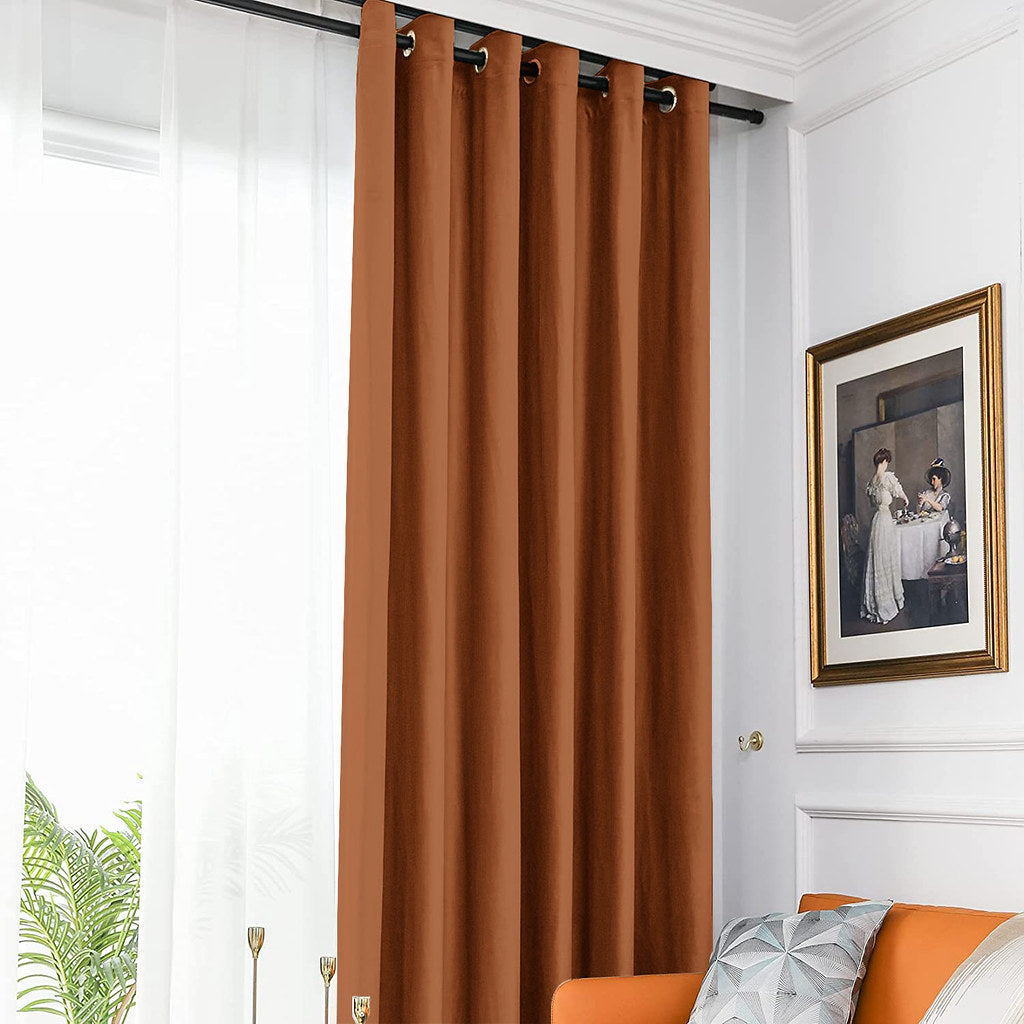 Draperie din catifea blackout cu inele crom, Madison, densitate 700 g/ml, Sepia, 1 buc