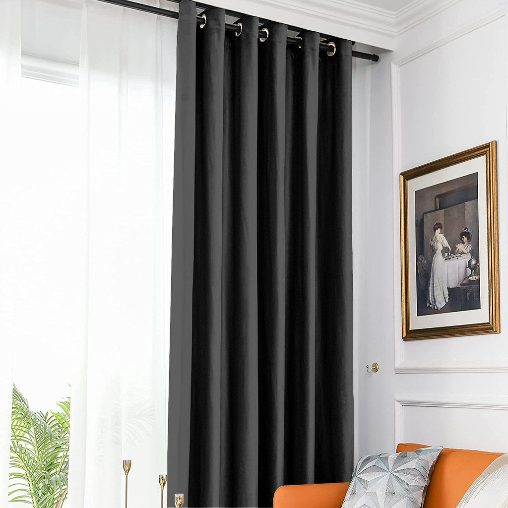 Set draperie din catifea blackout cu inele albe, Madison, densitate 700 g/ml, Deep Black, 2 buc
