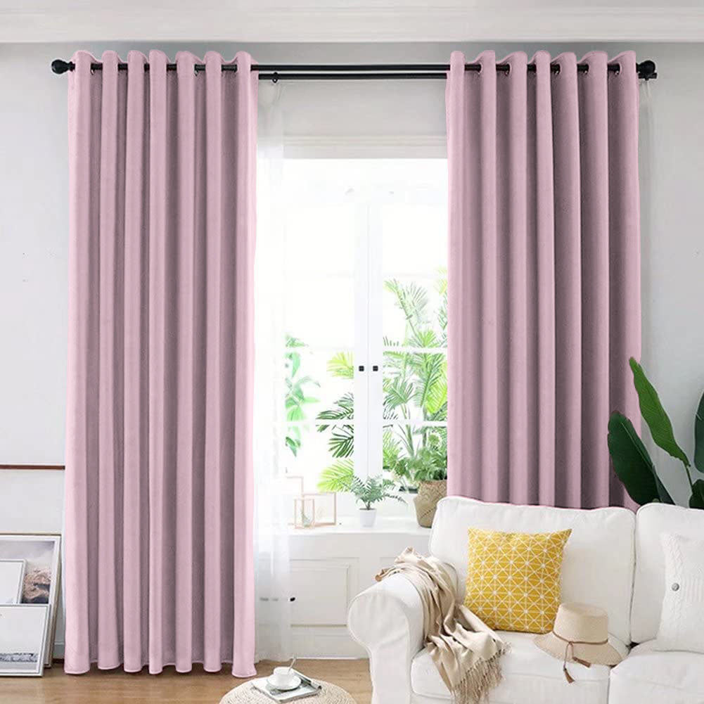 Set draperie din catifea blackout cu inele negre, Madison, densitate 700 g/ml, Queen Pink, 2 buc
