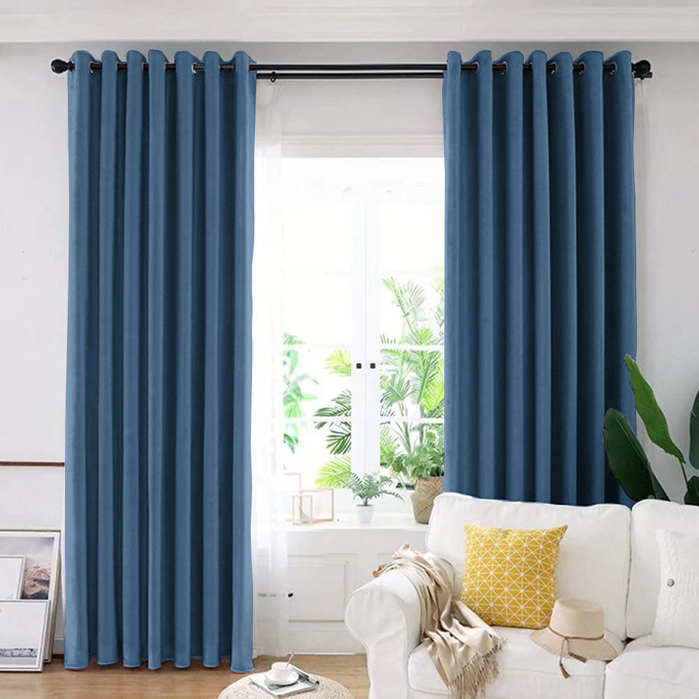 Draperie din catifea blackout cu inele auriu antic, Madison, densitate 700 g/ml, Dark Cerulean, 1 buc