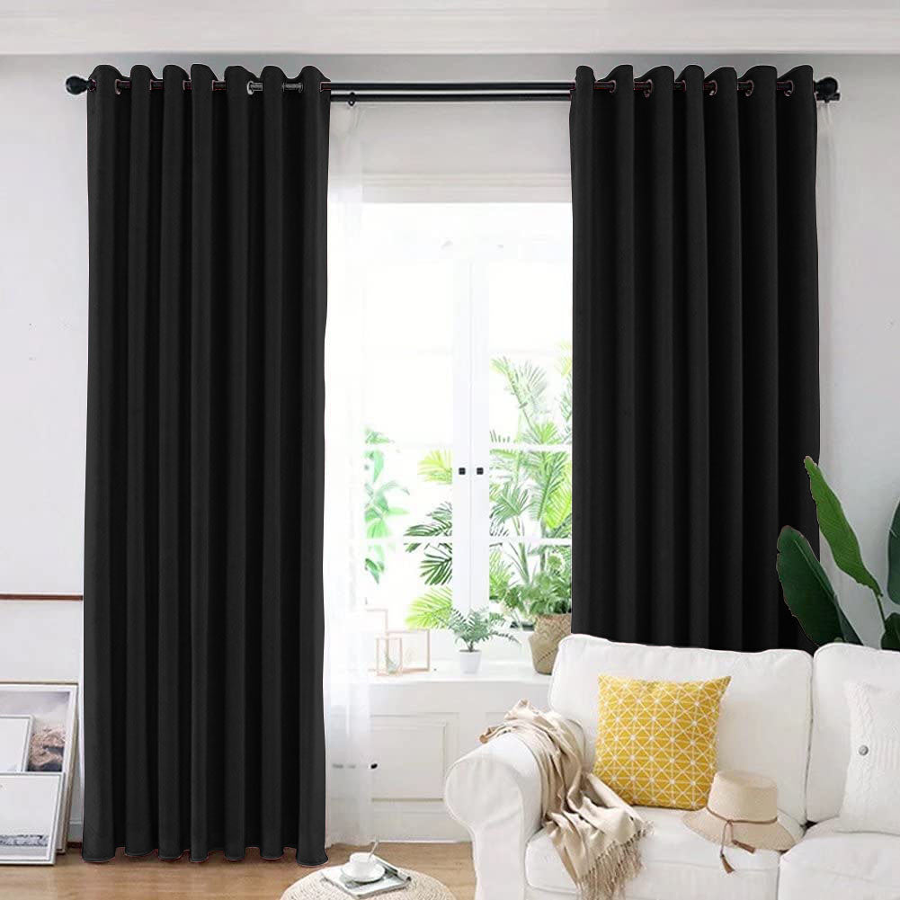 Set draperie din catifea blackout cu inele crom, Madison, densitate 700 g/ml, Deep Black, 2 buc