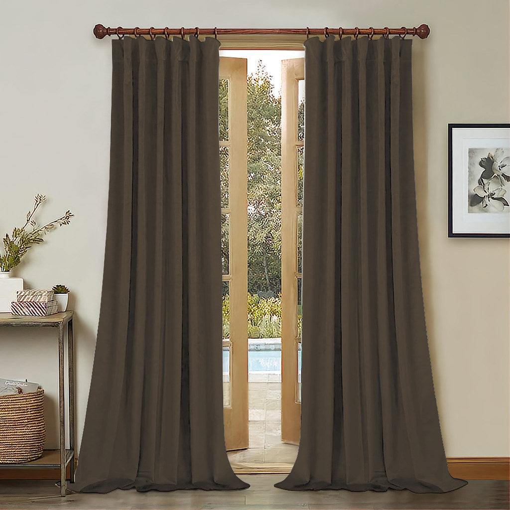Draperie din catifea cu rejansa din bumbac tip fagure, Madison, densitate 700 g/ml, Wood brown, 1 buc