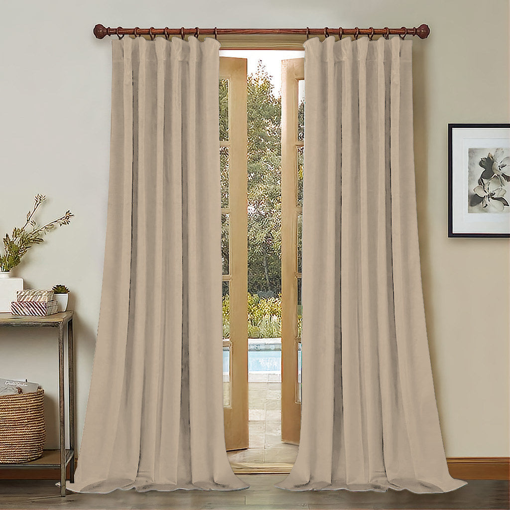 Set draperii din catifea cu rejansa din bumbac tip fagure, Madison, densitate 700 g/ml, Linen Cream, 2 buc