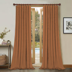 Set draperii din catifea cu rejansa din bumbac tip fagure, Madison, densitate 700 g/ml, Portocaliu, 2 buc