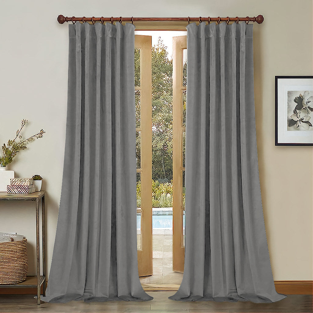 Draperie din catifea cu rejansa din bumbac tip fagure, Madison, densitate 700 g/ml, Coin gray, 1 buc