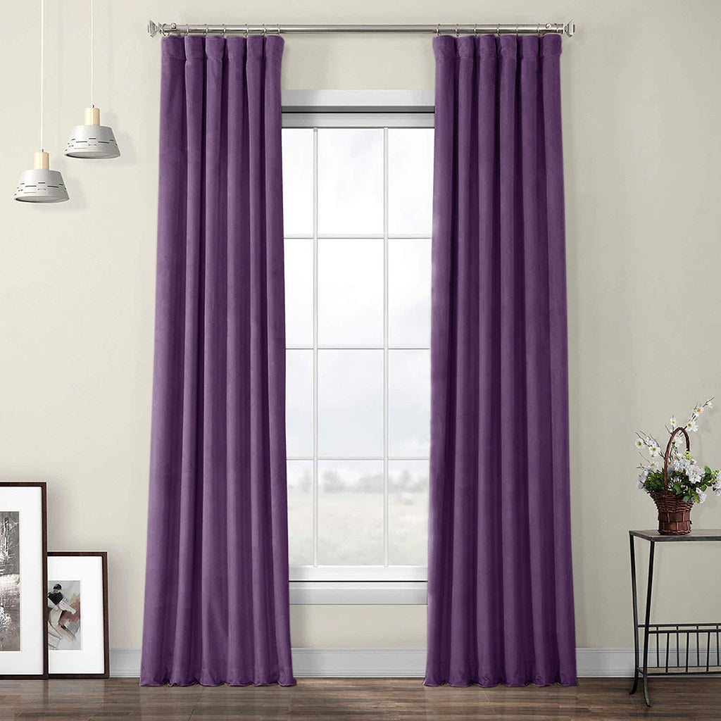 Set draperii din catifea cu rejansa din bumbac tip fagure, Madison, densitate 700 g/ml, Mov inchis, 2 buc