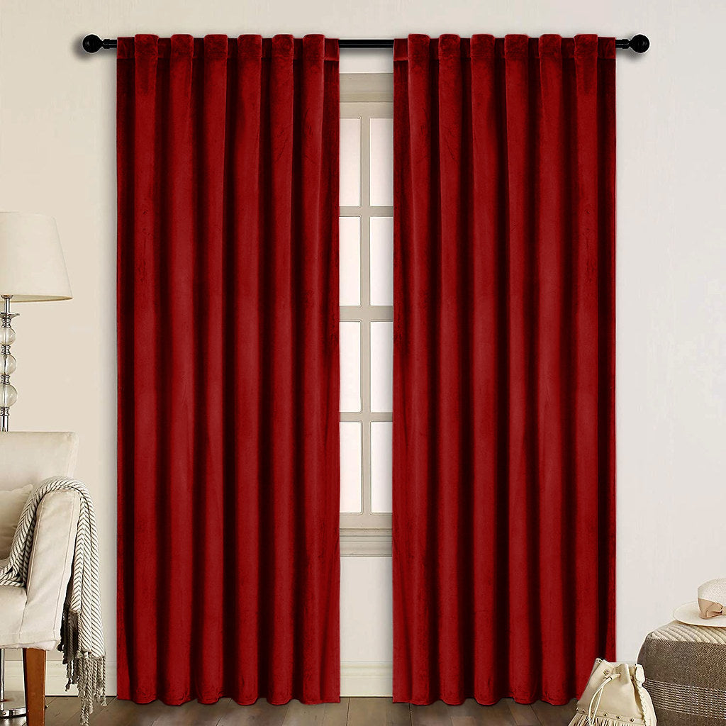 Set draperii din catifea cu rejansa transparenta cu ate pentru galerie, Madison, densitate 700 g/ml, Rosu, 2 buc