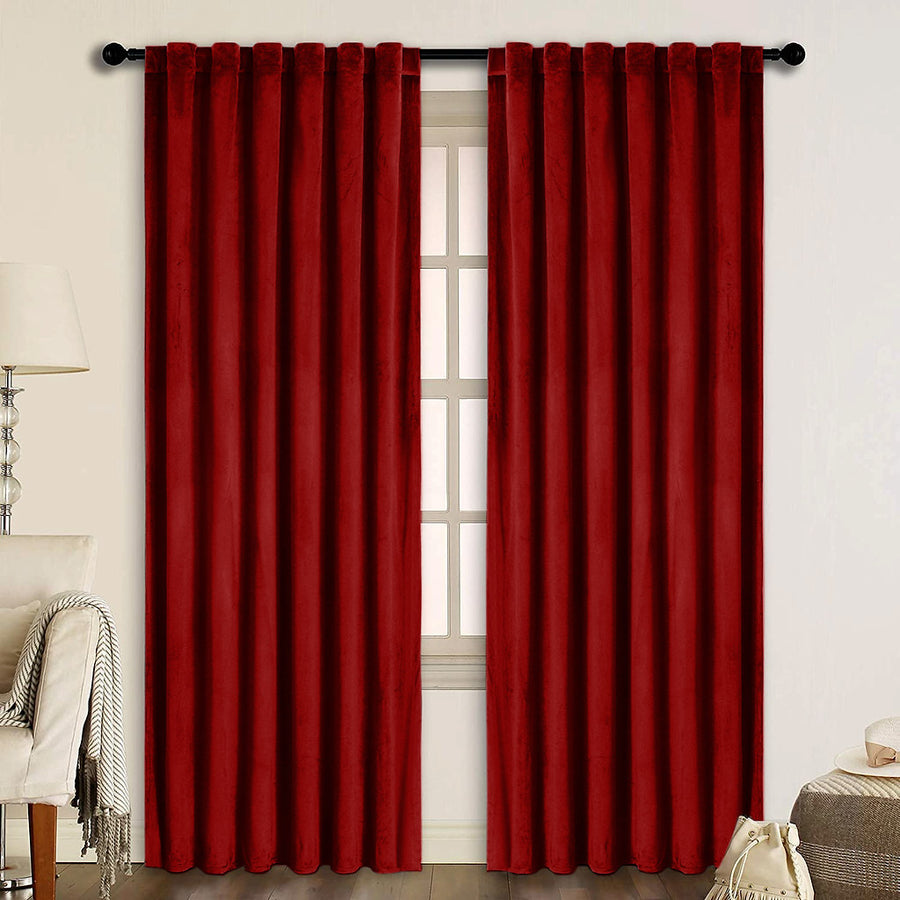 Set draperii din catifea cu rejansa transparenta cu ate pentru galerie, Madison, densitate 700 g/ml, Rosu, 2 buc