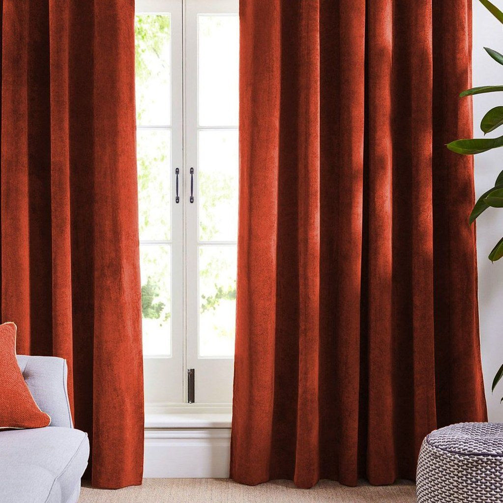 Set draperii din catifea cu rejansa transparenta cu ate pentru galerie, Madison, densitate 700 g/ml, Spice orange, 2 buc