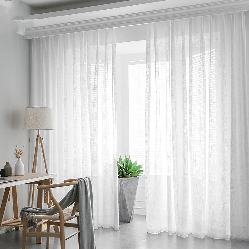 Set perdea tesatura in cu rejansa tip creion, Havana, Madison, Alb, 2 buc