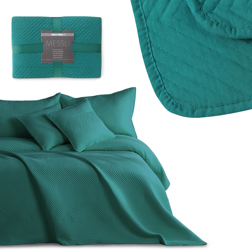 Cuvertura de pat matlasata din microfibra, Messli, 70 g/mp, Verde