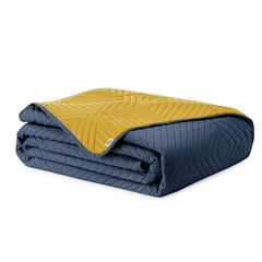 Cuvertura de pat matlasata din microfibra, Softa, 70 g/mp, Indigo/Galben