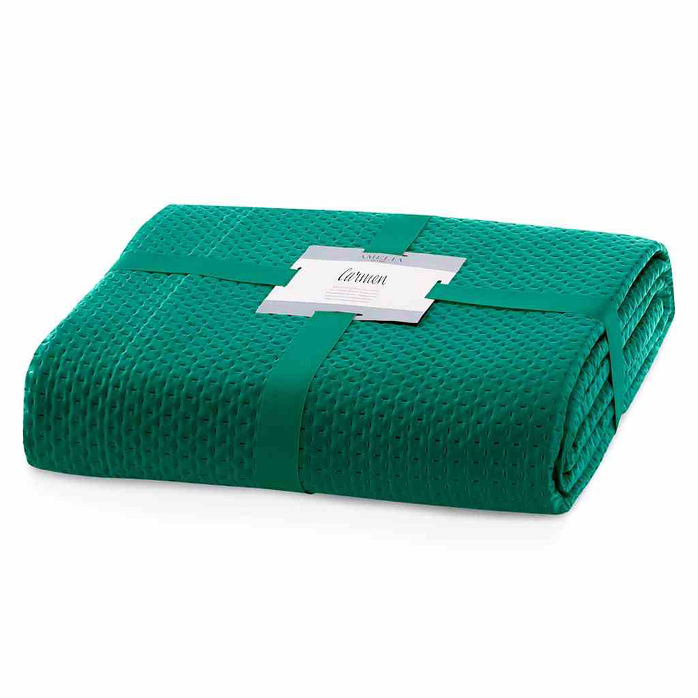 Cuvertura de pat matlasata, model satinat, Carmen, 90 g/mp, Verde