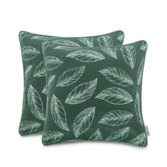 Set 2 huse pernute decorative din catifea cu motiv frunze, Calm, Verde