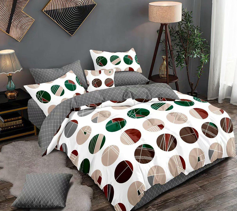 Lenjerie de pat pentru o persoana cu husa de perna patrata, Sivan, bumbac mercerizat, multicolor, 3 piese