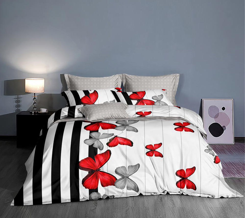 Lenjerie de pat pentru o persoana cu husa de perna patrata, Lawan, bumbac mercerizat, multicolor, 3 piese